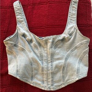 Garage Light Blue Denim Crop Top